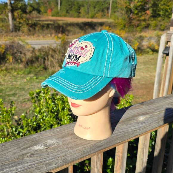 Ladies Turquoise Softball Mom BLING Hat NEW No Tags - Picture 3 of 4